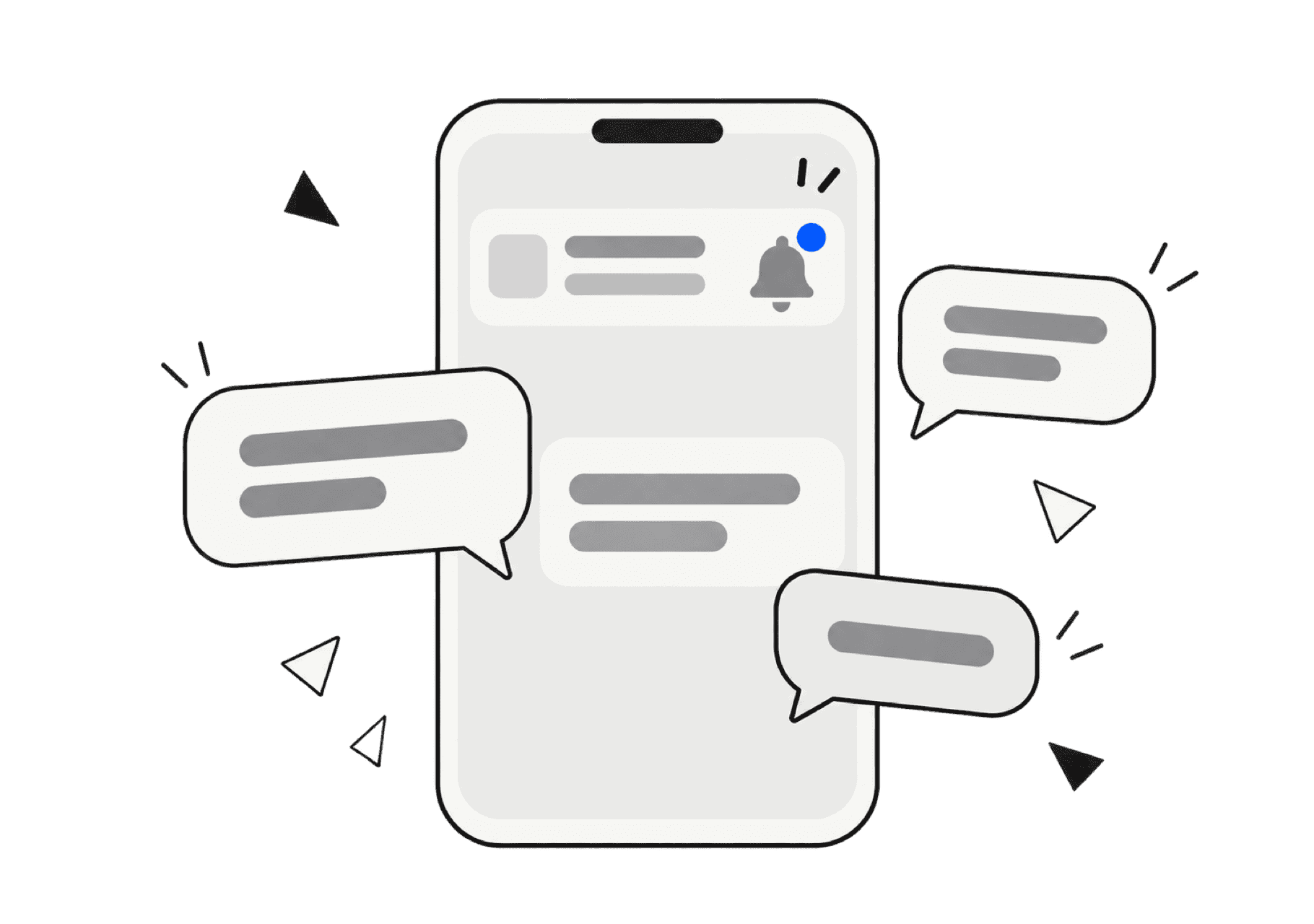 Illustration of a phone receiving a push notification from an agent